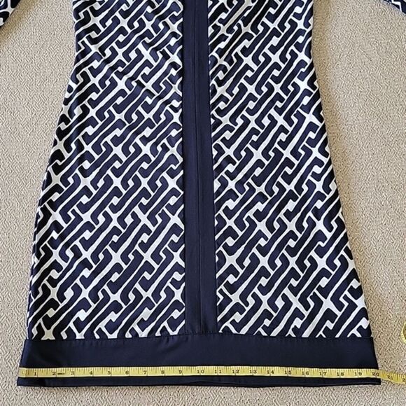 INC International Concepts Navy and White Geo Long Sleeve Stretch Dress - Medium - Picture 9 of 16